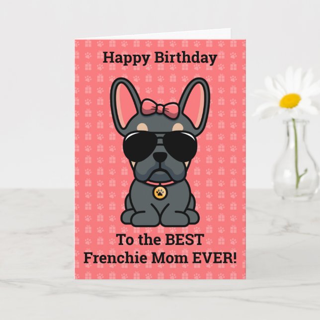 Carte Joyeux anniversaire de Chien Blue Tan French Bulld (Petite plante)