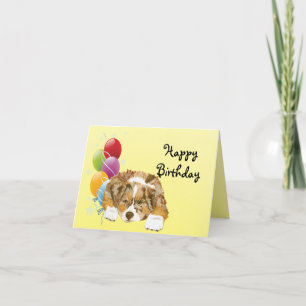 Carte Joyeux anniversaire de chiot australien rouge de
