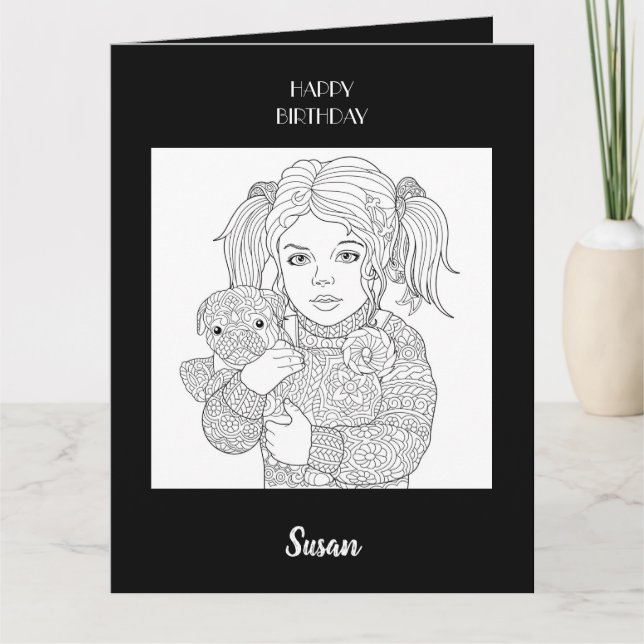 Carte Joyeux anniversaire de coloration d'enfant et de c (Devant)