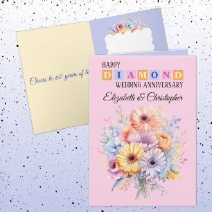 Carte Joyeux Anniversaire de diamant noms fleurs rose