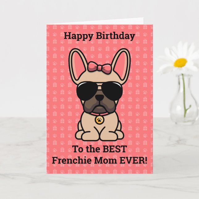 Carte Joyeux Anniversaire de Dog Light Fawn Bouledogue F (Petite plante)