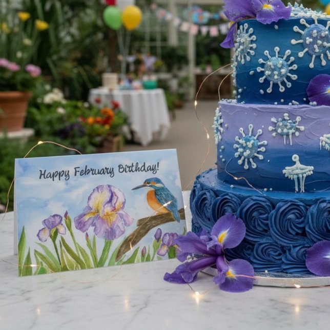 Carte Joyeux anniversaire de février Kingfisher avec Iri (Créateur téléchargé)