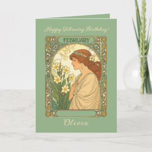 Carte Joyeux anniversaire de février Primrose Art Nouvea