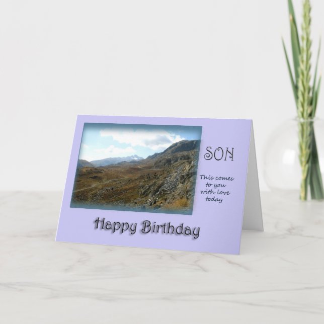 Carte Joyeux anniversaire de fils - dessus de montagne (Devant)