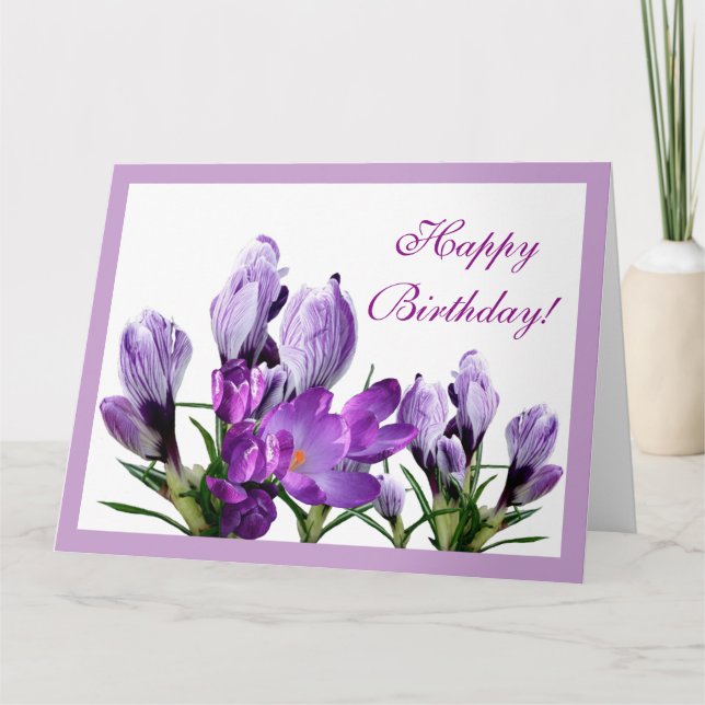 Carte Joyeux Anniversaire de fleurs de crocus pourpre bo (Devant)