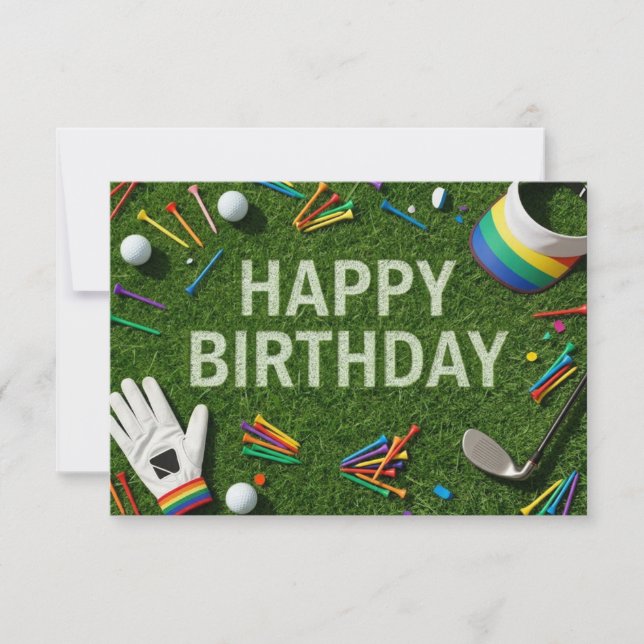Carte Joyeux anniversaire de golf sur vert  (Devant)