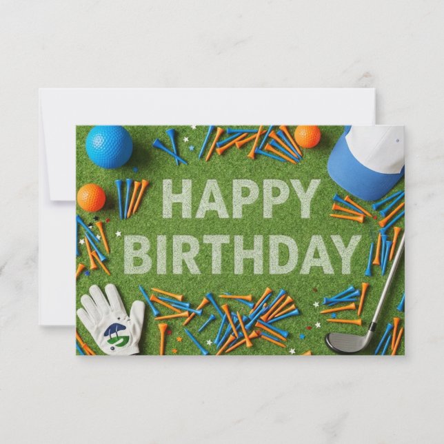 Carte Joyeux anniversaire de golf sur vert  (Devant)
