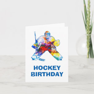 Carte Joyeux anniversaire de hockey gardien de but aquar