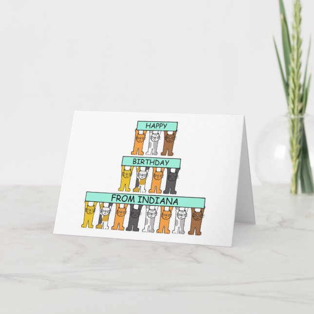 Carte Joyeux anniversaire de Indiana Cartoon Cats (Devant)