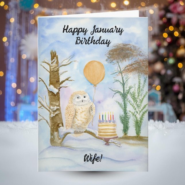 Carte Joyeux Anniversaire de Janvier Cake de Chouette po (Créateur téléchargé)