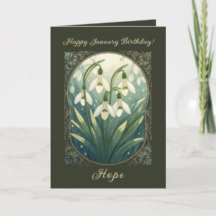 Carte Joyeux Anniversaire de Janvier Galanthus Art Nouve