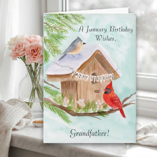 Carte Joyeux anniversaire de janvier grand-père Oiseaux