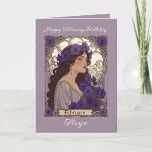 Carte Joyeux Anniversaire de Janvier Violet Fleurs Art N