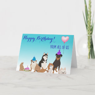 Carte Joyeux Anniversaire de la part de tous Chien Chat 