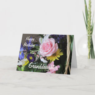 Carte Joyeux anniversaire de la petite-fille rose Bouque