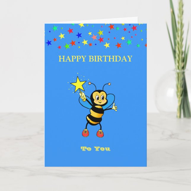Carte Joyeux Anniversaire de l'abeille et des étoiles (Devant)