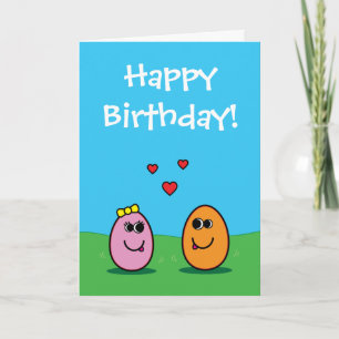 Carte Joyeux anniversaire de l'Oeuf de caricature romant