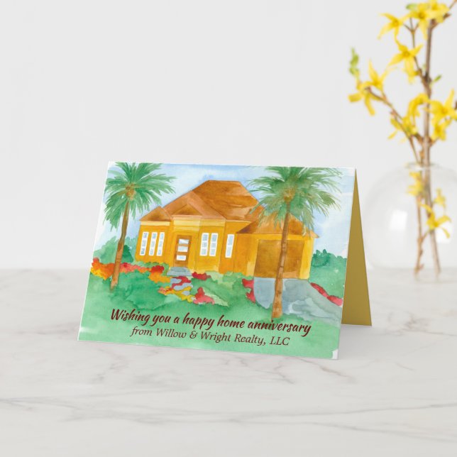 Carte Joyeux Anniversaire de Maison de Realtor Palm Tree (Fleur jaune)