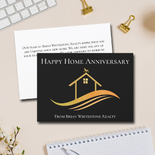 Carte Joyeux Anniversaire de Maison Élégante Noir Immobi