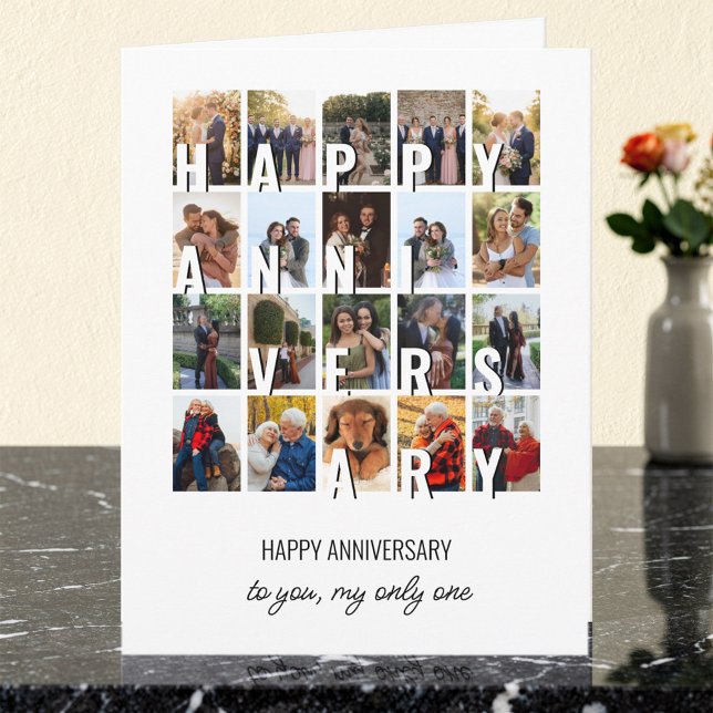 Carte Joyeux Anniversaire de Mariage 20 Collage de Photo (Happy Anniversary Card for husband or wife - 20 photos plus editable text, inside and out.)