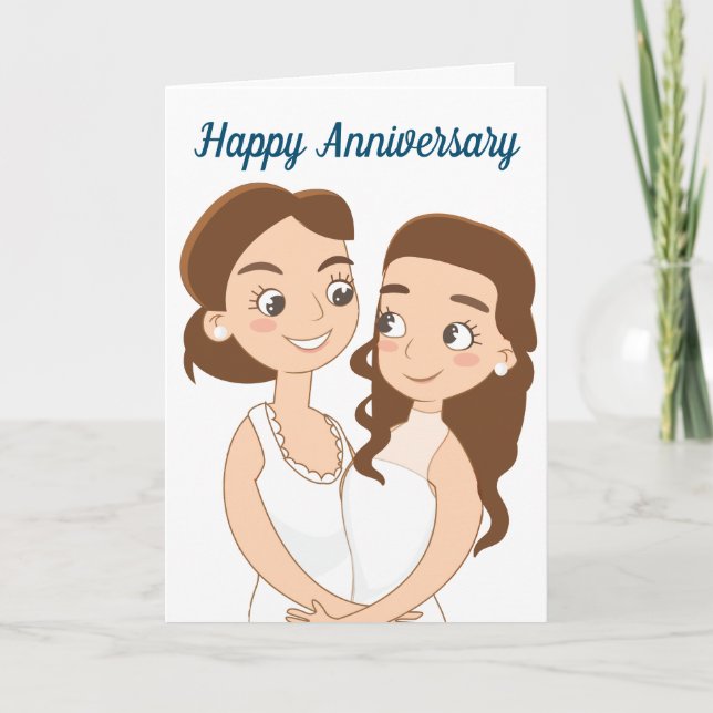 Carte Joyeux Anniversaire de Mariage Couple Lesbien (Devant)