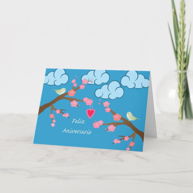 Carte Joyeux Anniversaire de Mariage en Espagnol, Oiseau (Devant)