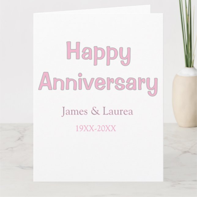 Carte Joyeux anniversaire de mariage nom date année rose (Devant)