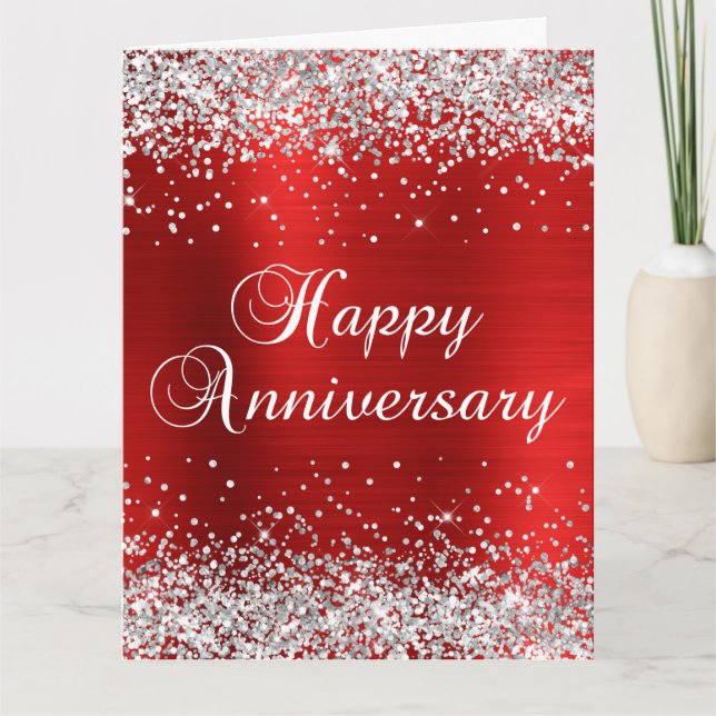 Carte Joyeux Anniversaire de mariage Paillettes Argentée (Devant)
