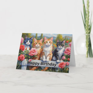 Carte Joyeux Anniversaire de mignons chats à Flower Gard