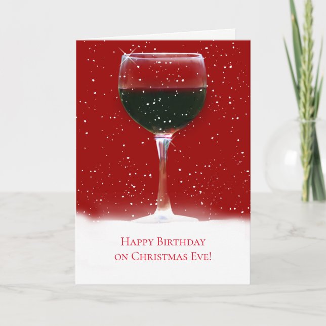 Carte Joyeux Anniversaire de Noël Vin et neige (Devant)