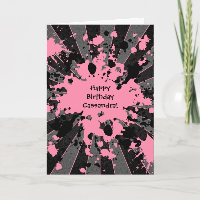Carte Joyeux anniversaire de paintball rose (Devant)