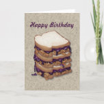 Carte Joyeux anniversaire de Peanut Butter and Jelly San<br><div class="desc">Happy Birthday Peanut Butter and Jelly Sandwich Card featuring vector artiwork of three layers of peanut butter and jelly sandwich.</div>