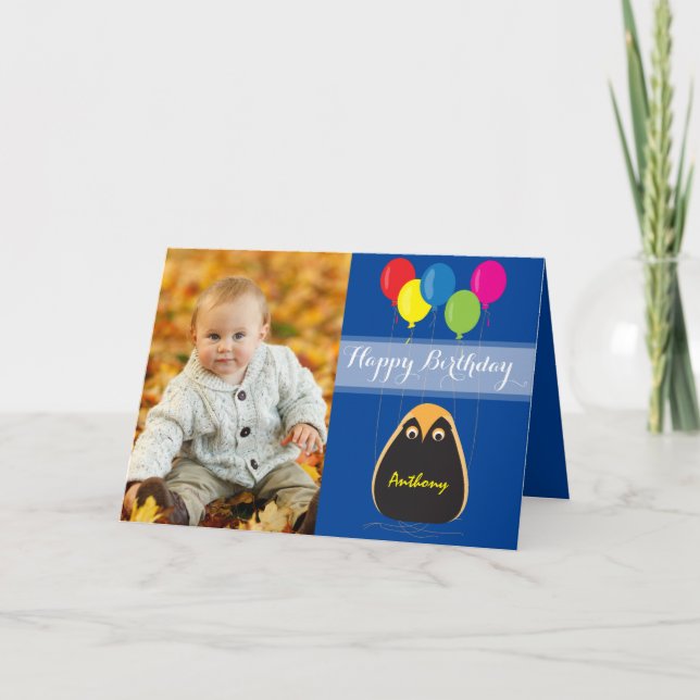 Carte Joyeux anniversaire de personnaliser avec un hibou (Devant)