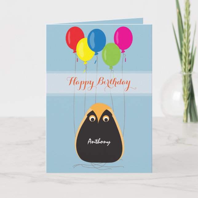 Carte Joyeux anniversaire de personnaliser avec un hibou (Devant)