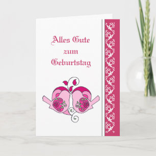 Carte Joyeux anniversaire de Pink Floral Hearts Birds Ge