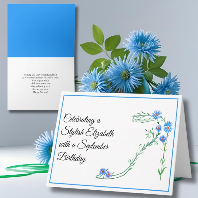 Carte Joyeux anniversaire de septembre Asters bleus pers (Créateur téléchargé)