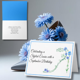 Carte Joyeux anniversaire de septembre Cousine Fleurs d'