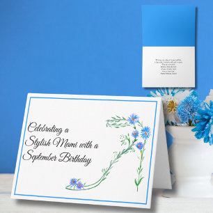 Carte Joyeux anniversaire de septembre Mami Blue Asters
