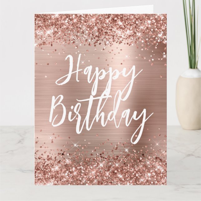 Carte Joyeux Anniversaire de Style Manuscrit Paillettes  (Devant)