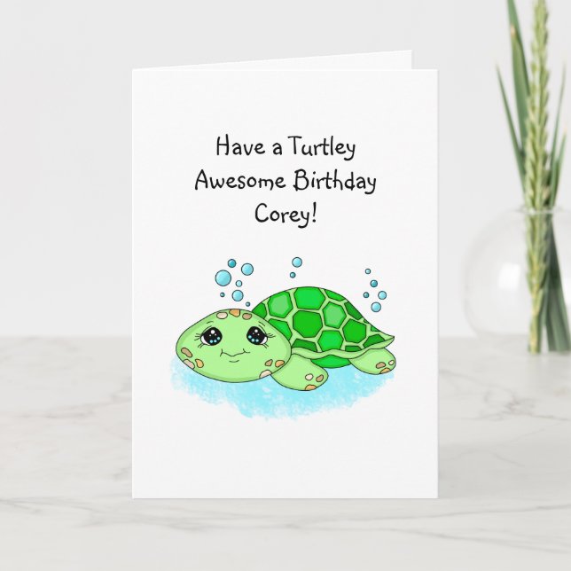 Carte Joyeux Anniversaire de Turtle Pun personnalisé (Devant)