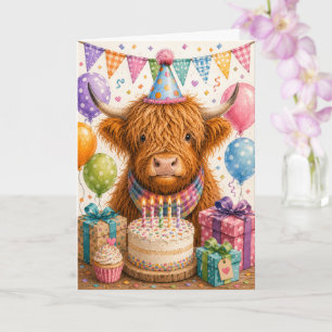 Carte Joyeux Anniversaire de Vache des Highlands Mignonn