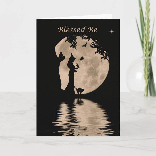 Carte Joyeux anniversaire de Wicca avec la sorcière et (Devant)