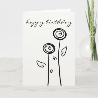 Carte Joyeux anniversaire Deux Fleurs Dessin simple lign