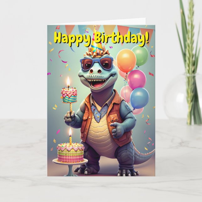 Carte Joyeux anniversaire | Dinosaur drôle (Devant)