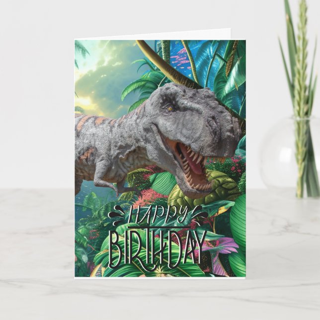 Carte Joyeux Anniversaire Dinosaur Grande T Rex Jurassic (Devant)