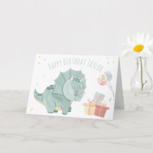 Carte Joyeux Anniversaire Dinosaure Aquarelle Mignon Deu