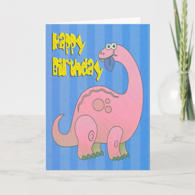 Carte Joyeux Anniversaire Dinosaure Rose (Devant)