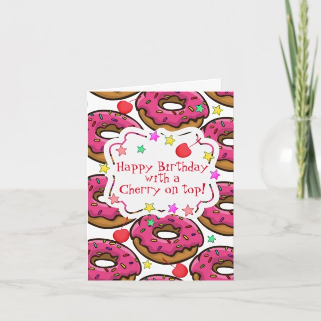 Carte Joyeux Anniversaire Donuts Sprinkles Cerise sur le (Devant)