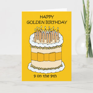 Carte Joyeux anniversaire d'or 9 le 9
