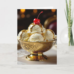 Carte Joyeux anniversaire d'or   Crème glacée Sundae